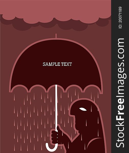 Man and umbrella.Vector raining poster for text