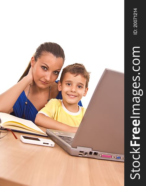 Mother and son with notebook