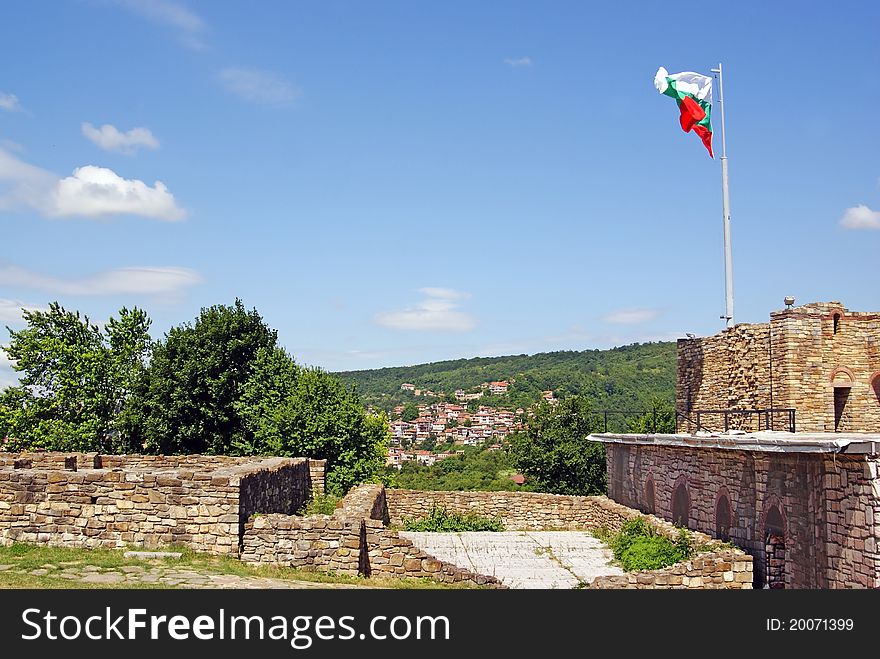 Bulgaria flag on Trapezista citadel near Veliko Turnovo - the former capital of Bulgaria. Bulgaria flag on Trapezista citadel near Veliko Turnovo - the former capital of Bulgaria