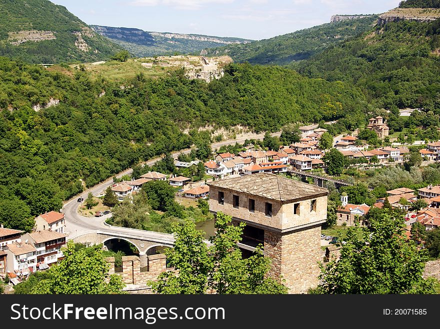 View of Yantra river and bridge near Veliko Tarnovo former capital of Bulgaria from the Trapezista fortress. View of Yantra river and bridge near Veliko Tarnovo former capital of Bulgaria from the Trapezista fortress