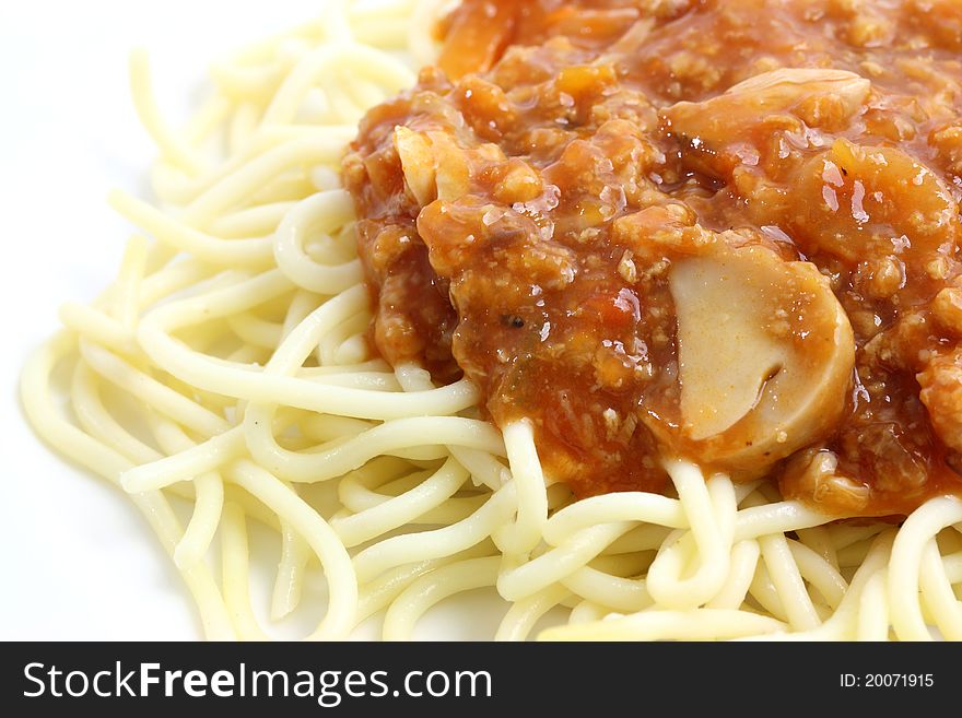 Spaghetti bolognese isolated in white background thank for your support. Spaghetti bolognese isolated in white background thank for your support