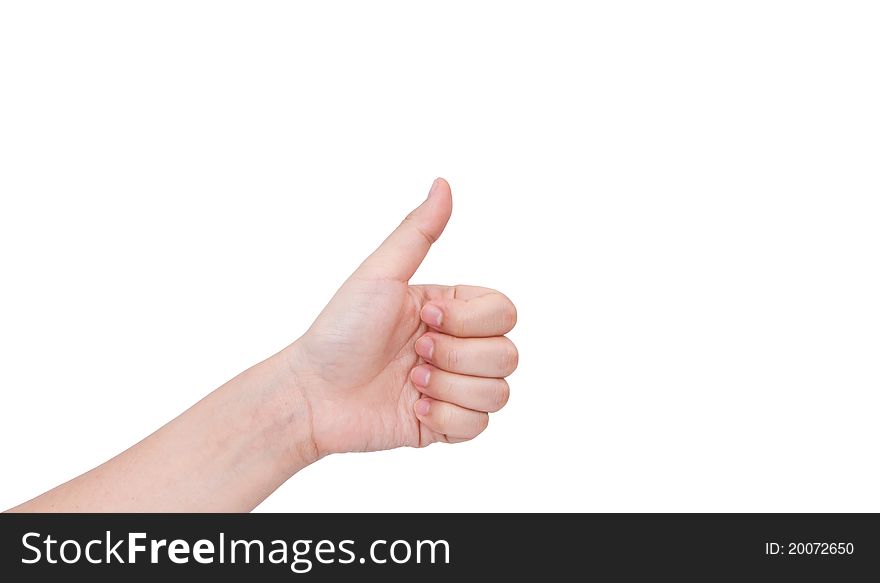 Thumbs up hand sign isolated on white background