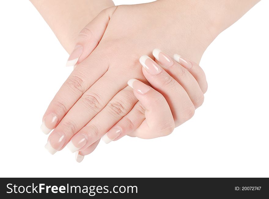 Beautiful female hands with the French manicure