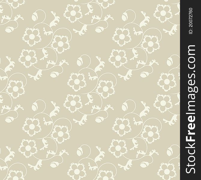 Seamless flowers beige background.