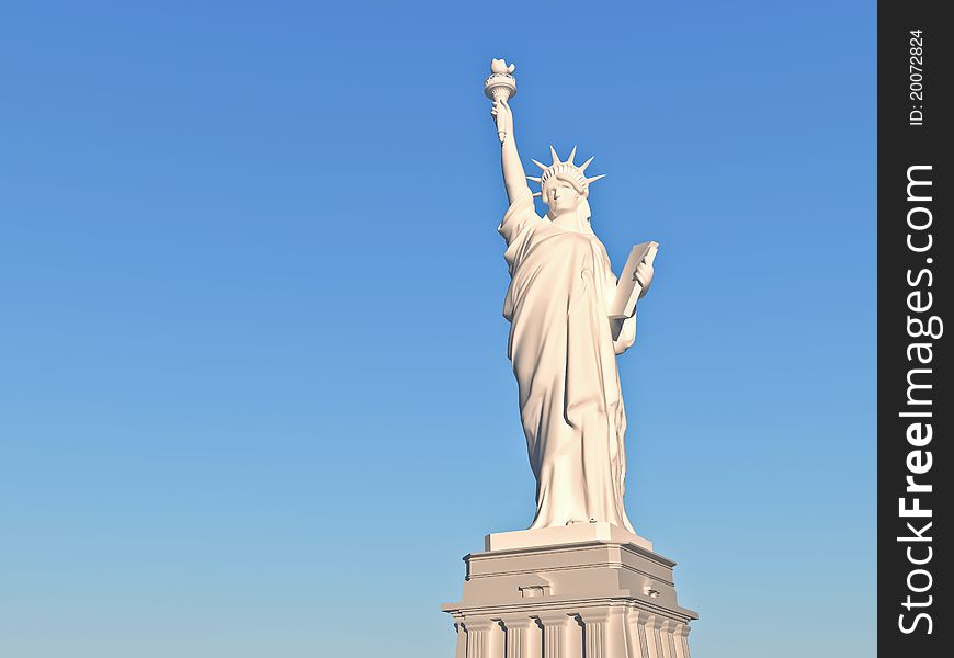 Statue of liberty in full growth against a background of blue sky