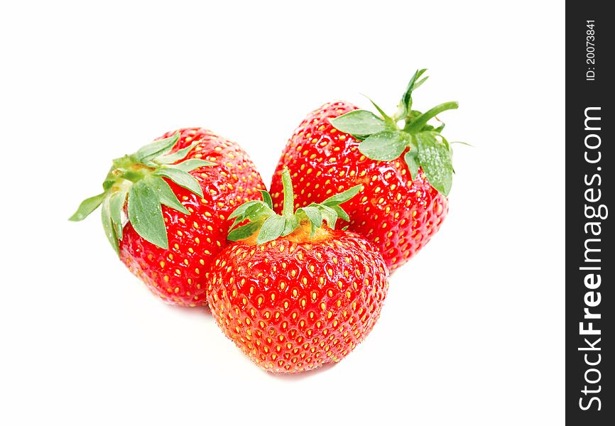 Three Strawberries Isolated On White