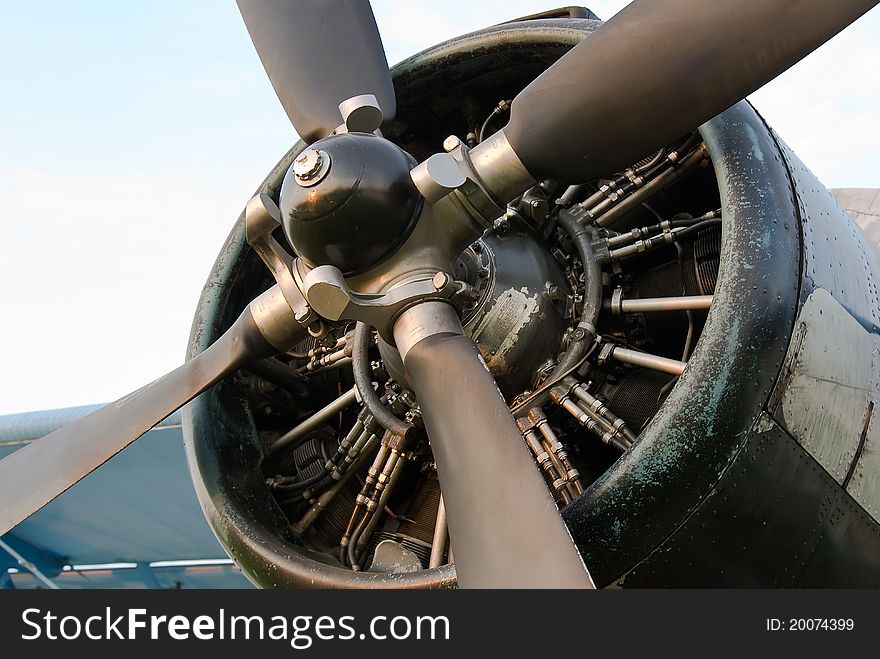 Antonov's propeller warm light illuminated