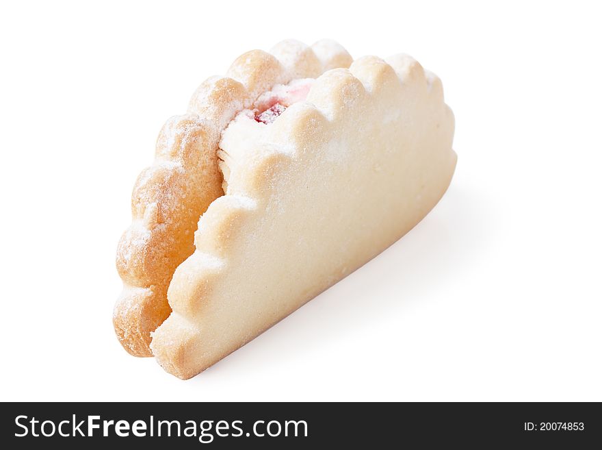 Single pastry with cream isolated over white background