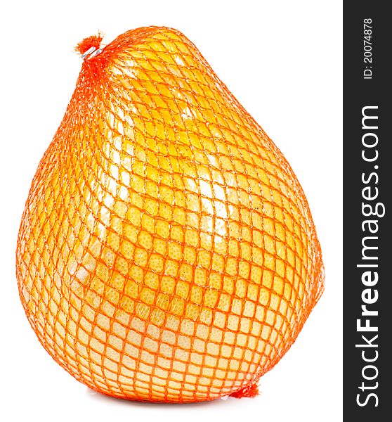 Fresh yellow pomelo packed over white background