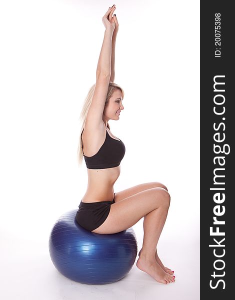 Fitness blonde woman on white background