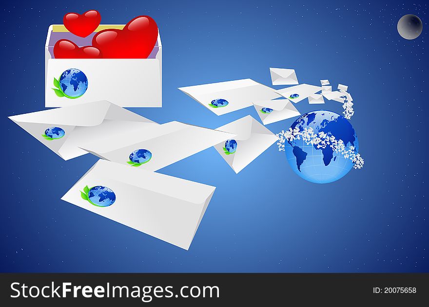 Envelope with a letter delivered to the recipients in the world. Envelope with a letter delivered to the recipients in the world.
