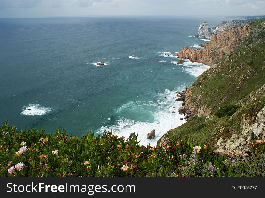 Cape Roca, the Portuguese landscape, coast of Atlantic ocean, rocky coast. Cape Roca, the Portuguese landscape, coast of Atlantic ocean, rocky coast