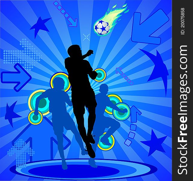 Soccer Players On The Blue Abstract Background