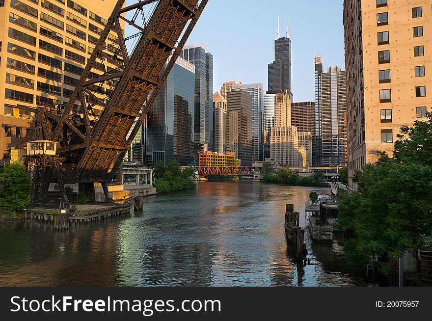 Image of Chicago downtown at sunset. Image of Chicago downtown at sunset.