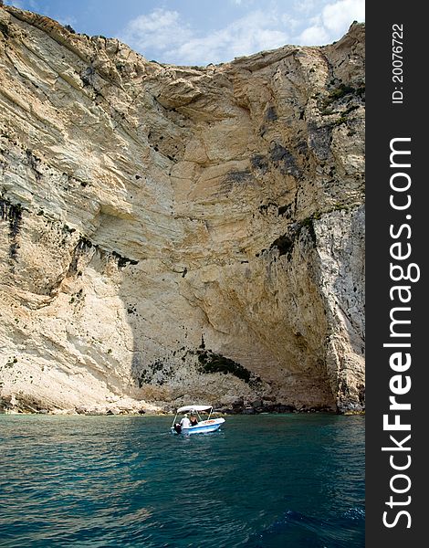 Zakynthos high clifs with boat. Zakynthos high clifs with boat