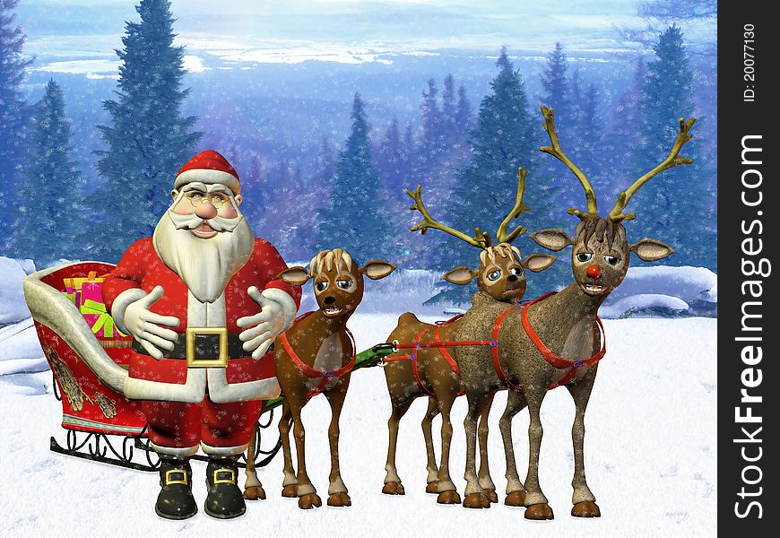 Santa With Reindeers