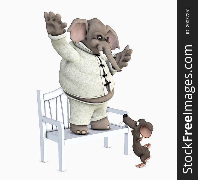 3d render of a mouse and an elephant. 3d render of a mouse and an elephant