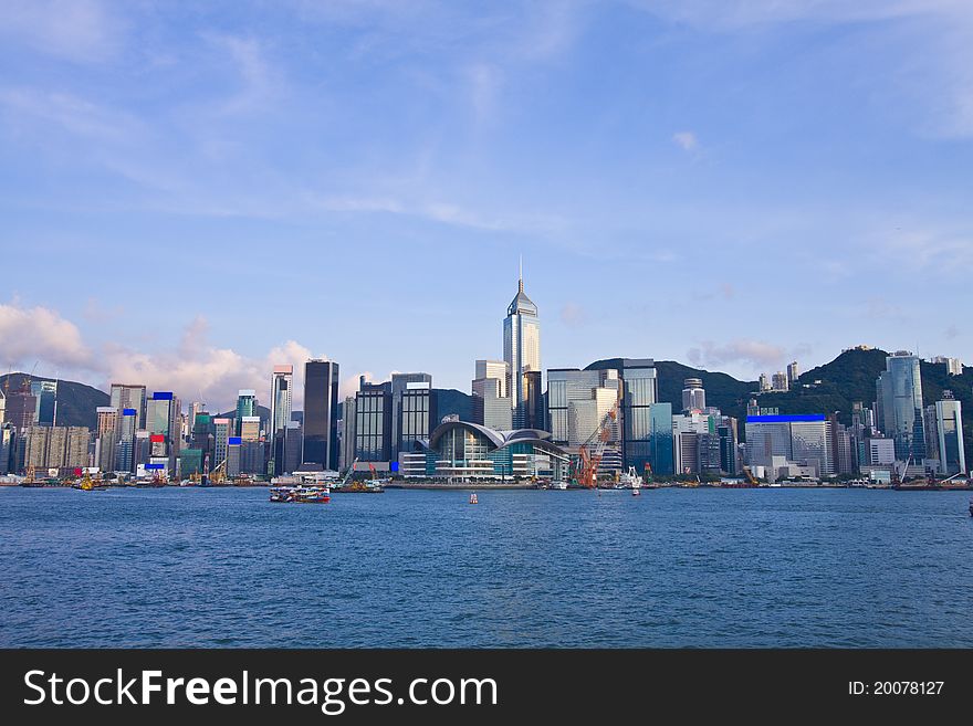 It is taken along Victoria Harbour in Hong Kong.