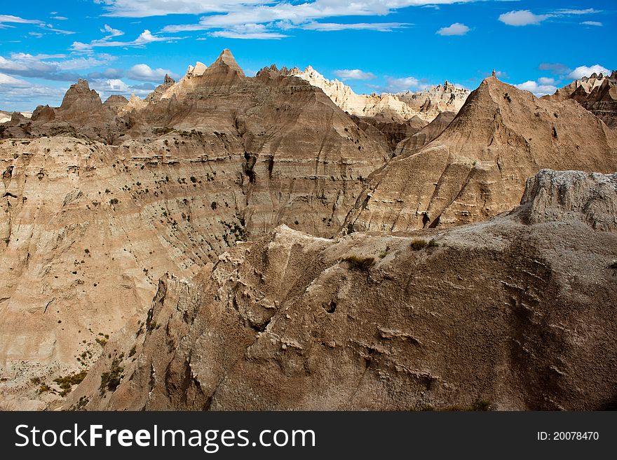 A view of the carved sandstone in Badlands National Park, South Dakota. A view of the carved sandstone in Badlands National Park, South Dakota