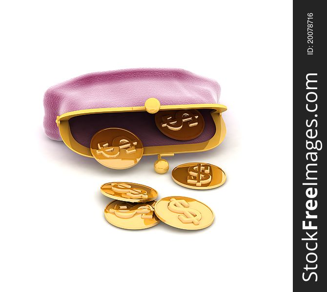 3d illustration of a purse and money