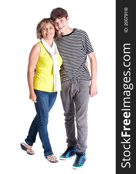 Grandson and grandmother over white background, very happy. Grandson and grandmother over white background, very happy..