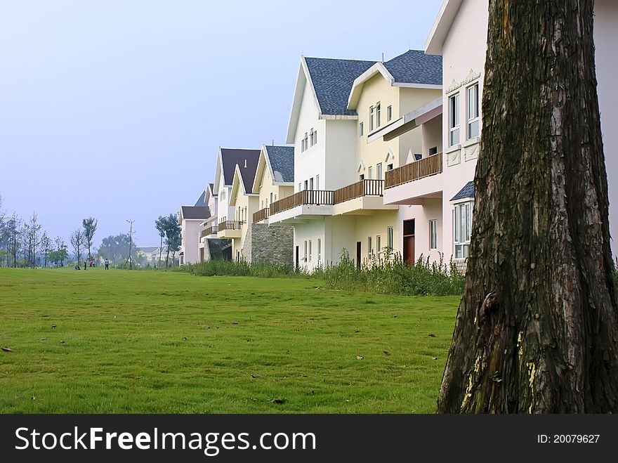 Neat and tidy houses in suburban residential area