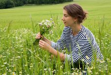 Young Woman In Field Of Blossom Royalty Free Stock Image Young Woman In Field Of Blossom Royalty Free Stock Image