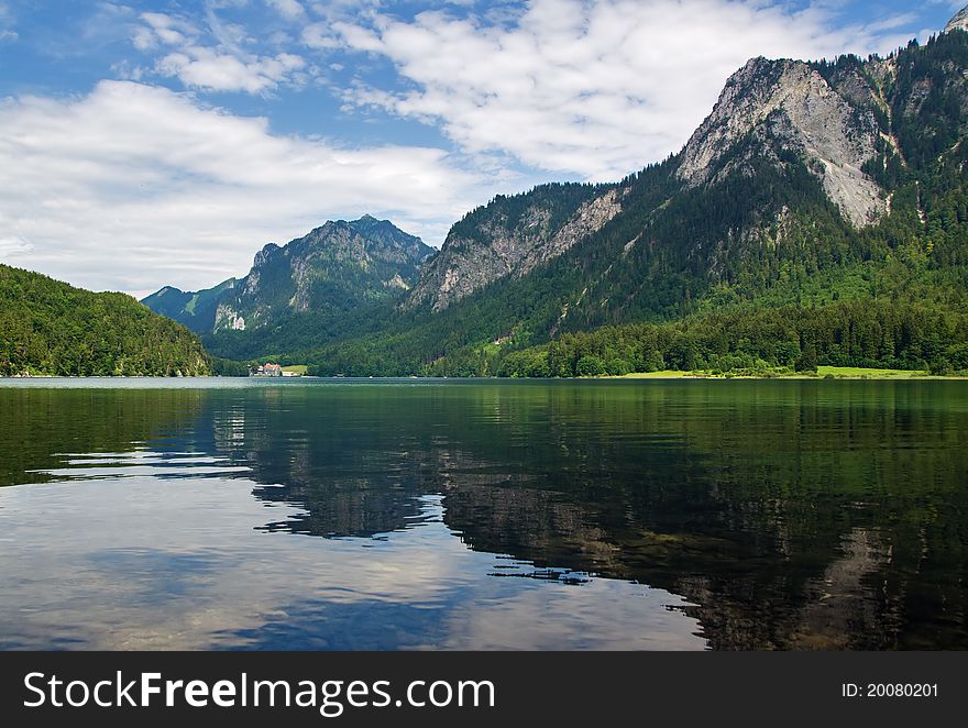 Panoramic view of Alpsee lake, Bavaria, Germany
