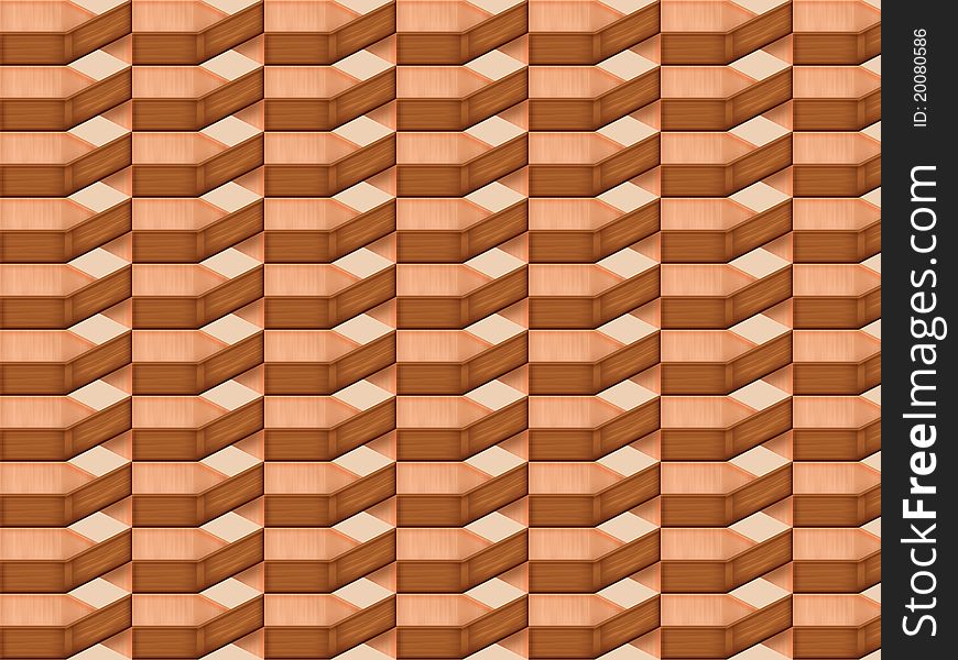 Woven texture of the wooden bars of brownish-pink color