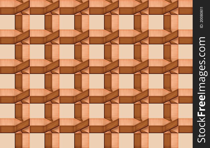 Lattice of interwoven wooden bars of brownish-pink color