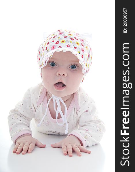 Little girl on white background