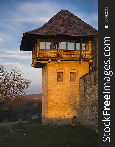 Medieval fort tower in sunset light