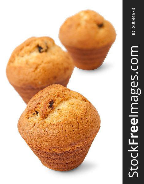 Muffins with chocolate filling isolated on white background