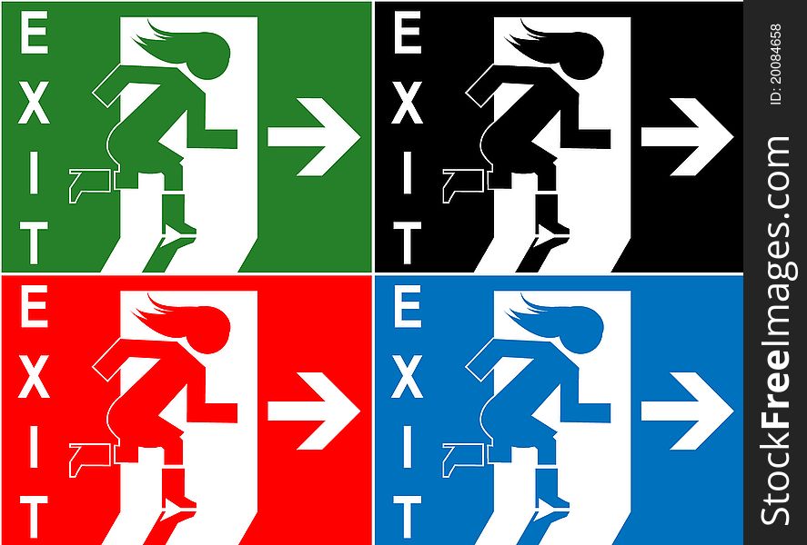 Colorful emergency exit sign symbol