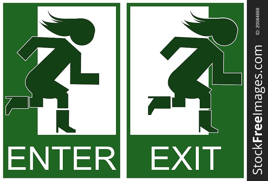 Green emergency exit and enter sign