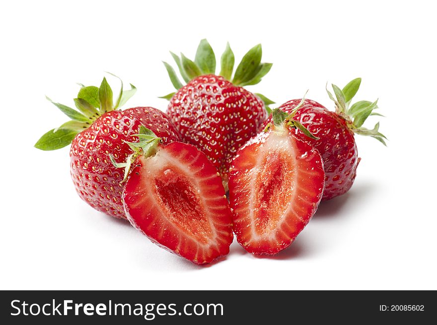 Strawberries with open one, on white background. Strawberries with open one, on white background
