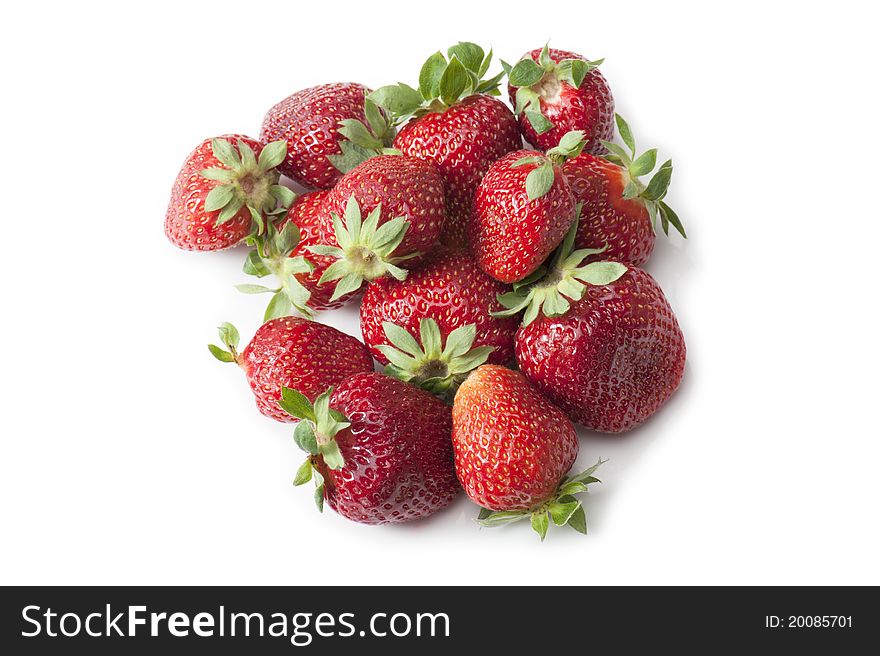 Group of ripe strawberries, on white background. Group of ripe strawberries, on white background