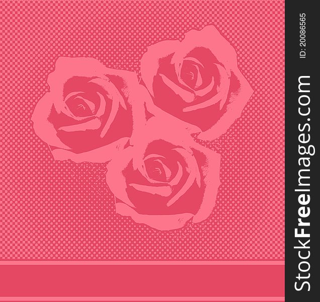 Vector red halftone roses card in background
