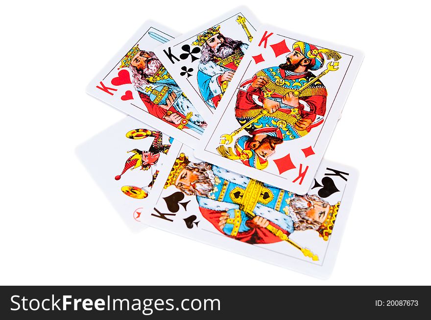 Combination poker from kings on a white background. Combination poker from kings on a white background