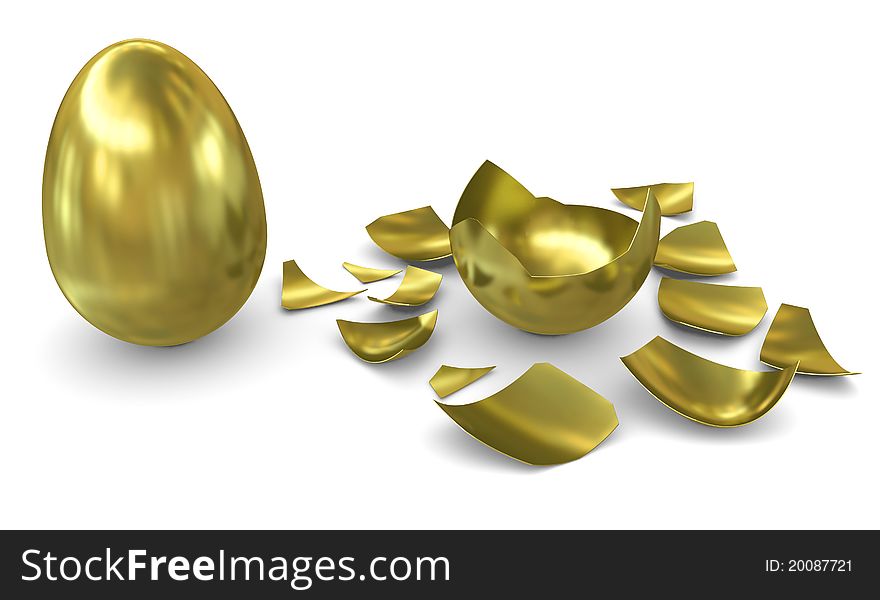 Golden Egg On A White Background: Not Hatched And