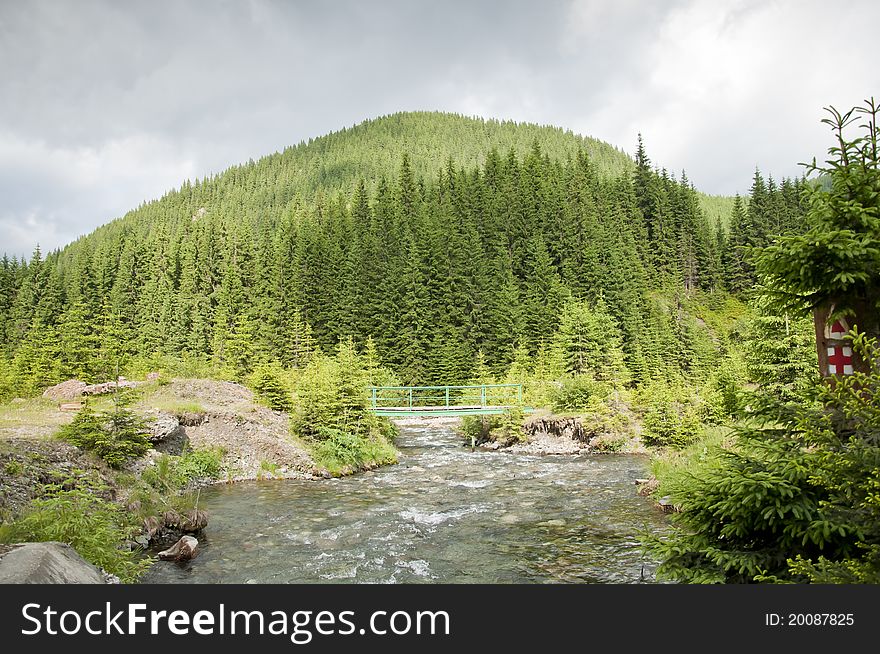 Ecotourism trail in the mountains in Romania