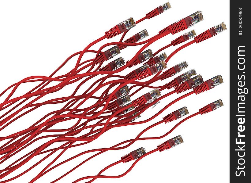 Group of red network cable on white background. 3d rendering
