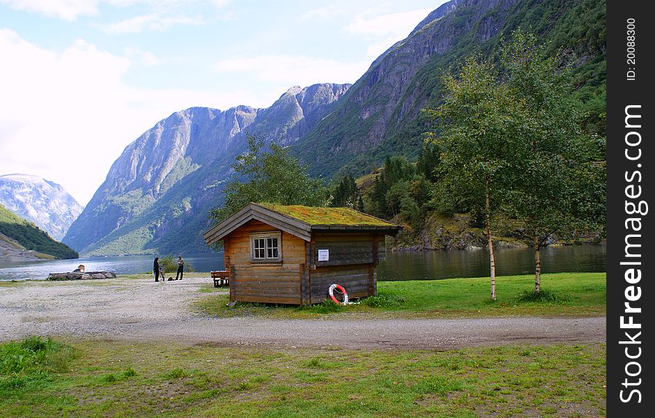 Norwegian landscape, the mountains and the lake, the nature of the North