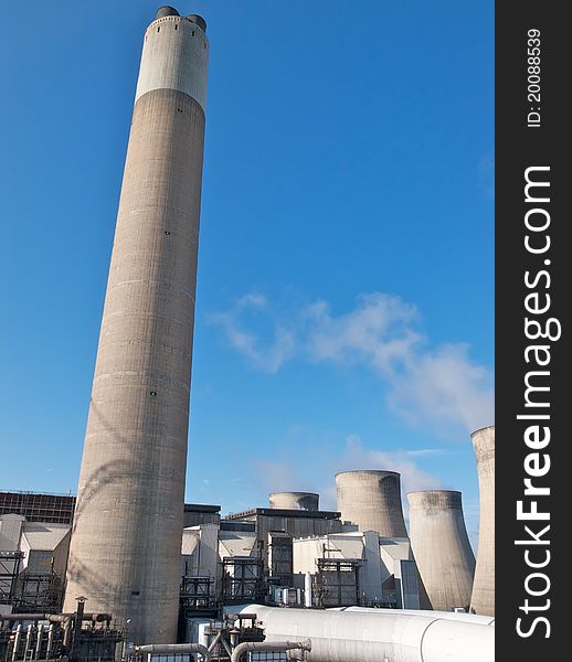 Coal fired power station chimney and cooling towers