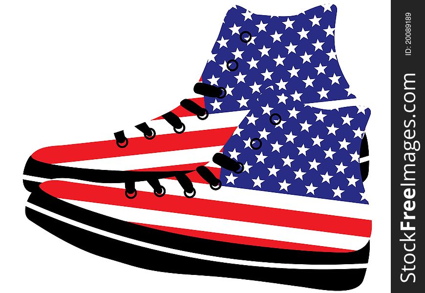 Vector illustration of sneakers with American flag