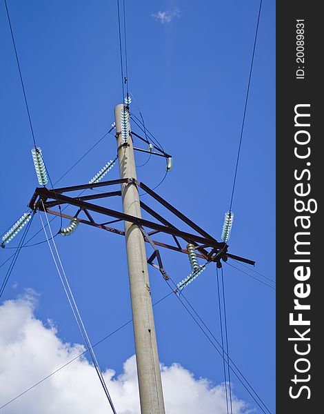 Industrial Power Transmission Lines in the Desert with Blue Sky