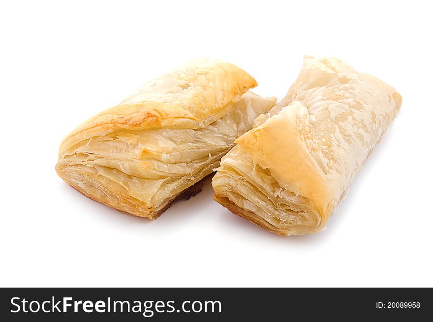 Puff pastry with potato and cabbage over white