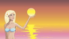 Girl On The Beach At Sunset Stock Photo Girl On The Beach At Sunset Stock Photo