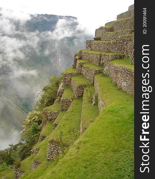 Terraces off the side of Machu Picchu, Peru.