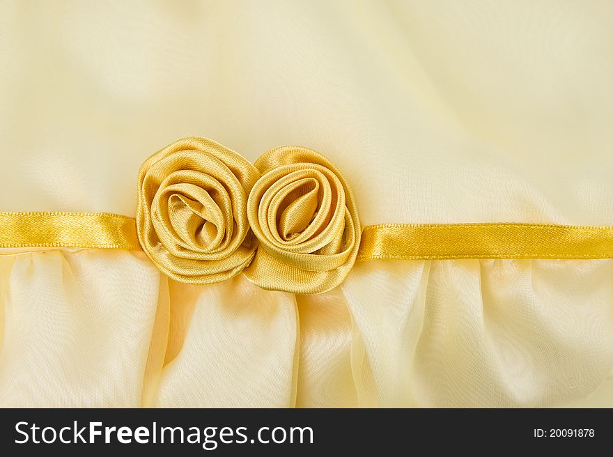 Fabric gold rose with gold ribbon